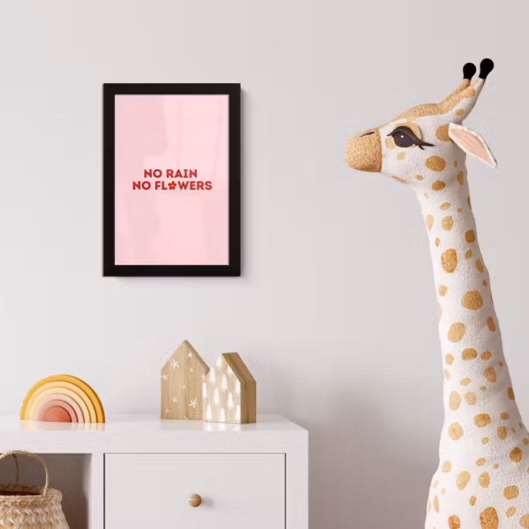 No rain no flowers - Minimalistisch - Roze - Bloem fotolijst zwart zonder passe partout klein -usfeer4_kinderkamer