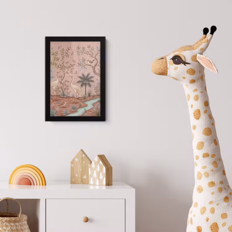 Nostalgisch - Reigers - Roze fotolijst zwart zonder passe partout klein -usfeer4_kinderkamer