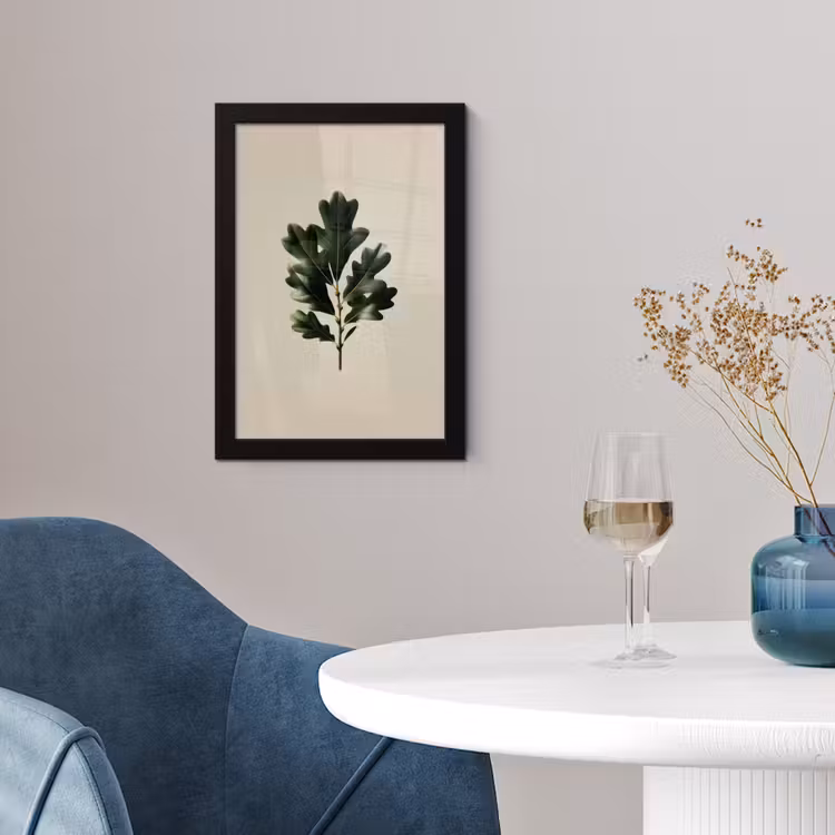 Eikenbladeren - Beige - Groen - Golvende randen fotolijst zwart zonder passe partout klein -sfeer4