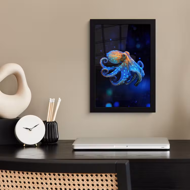 Octopus - Stippen - Blauw - Zee fotolijst zwart zonder passe partout klein -sfeer1