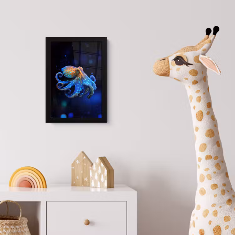 Octopus - Stippen - Blauw - Zee fotolijst zwart zonder passe partout klein -usfeer4_kinderkamer