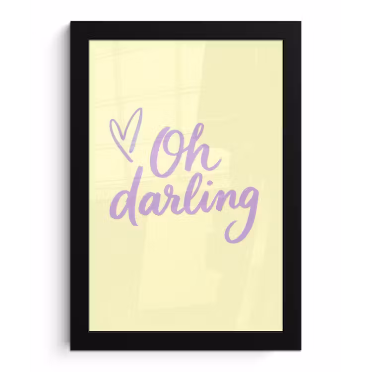 Oh darling - Geel - Hart fotolijst zwart zonder passe partout klein -3d