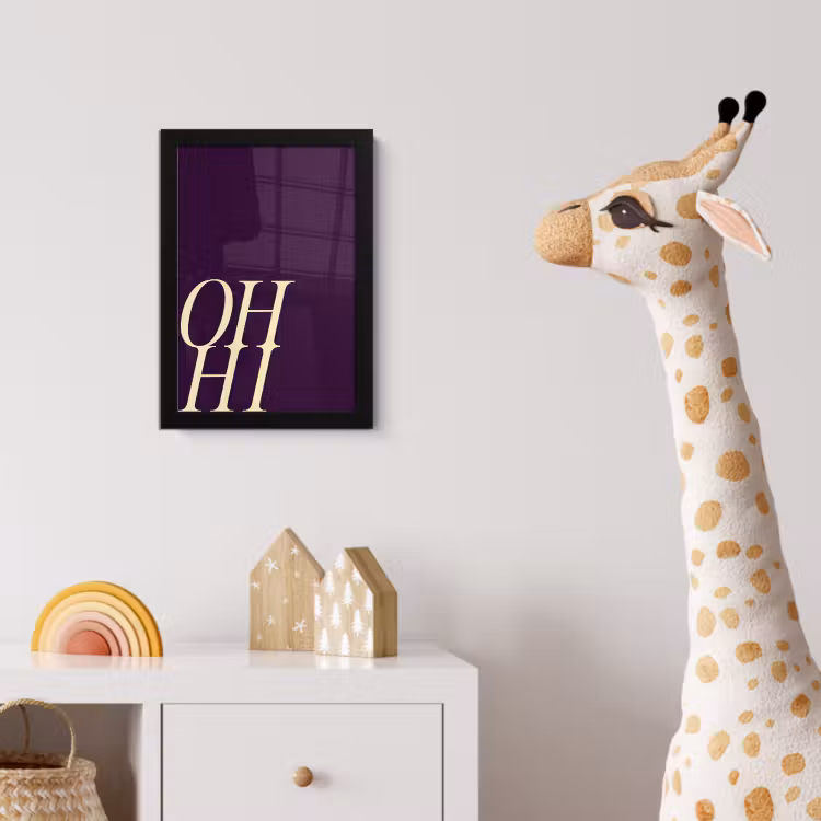 Oh hi - Paars - Cursief fotolijst zwart zonder passe partout klein -usfeer4_kinderkamer