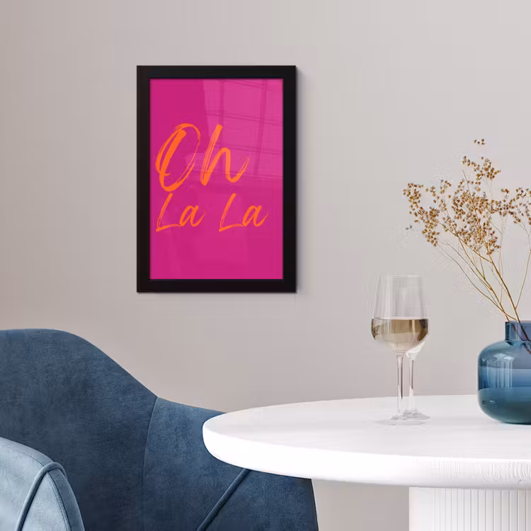 Oh la la - Oranje - Roze fotolijst zwart zonder passe partout klein -sfeer4