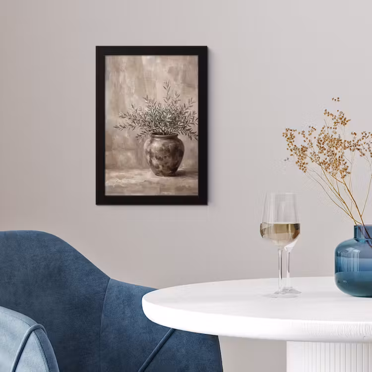Olijfplant - Aardenpot - Abstract - Beige fotolijst zwart zonder passe partout klein -sfeer4