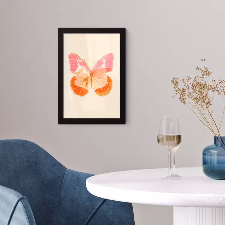 Oranje - Vlinder - Minimalistisch fotolijst zwart zonder passe partout klein -sfeer4