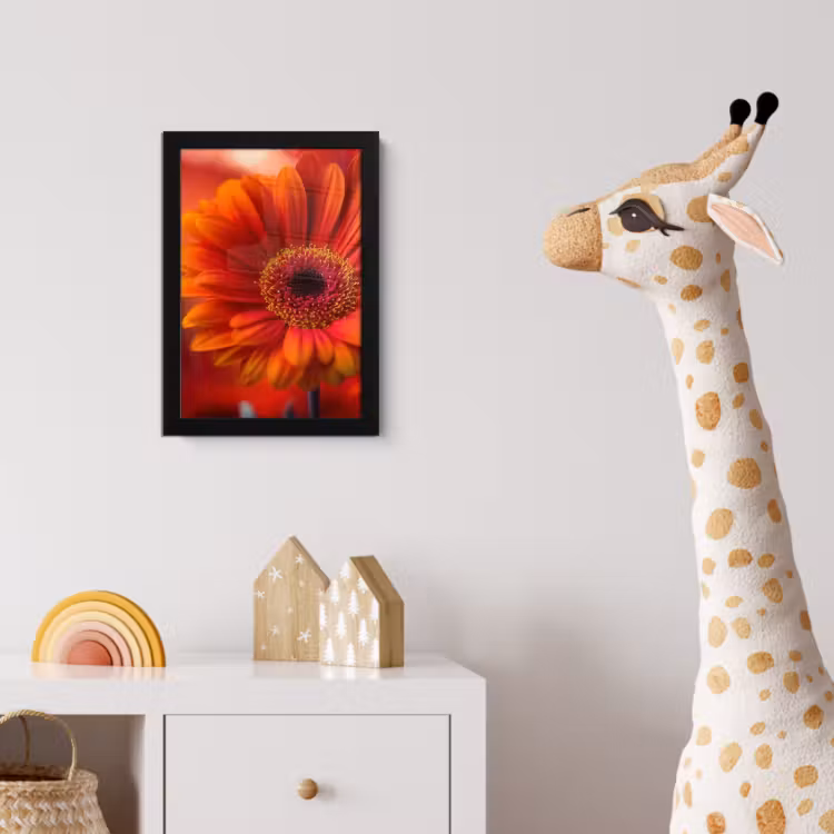 Oranje - Gerbera - Intens fotolijst zwart zonder passe partout klein -usfeer4_kinderkamer