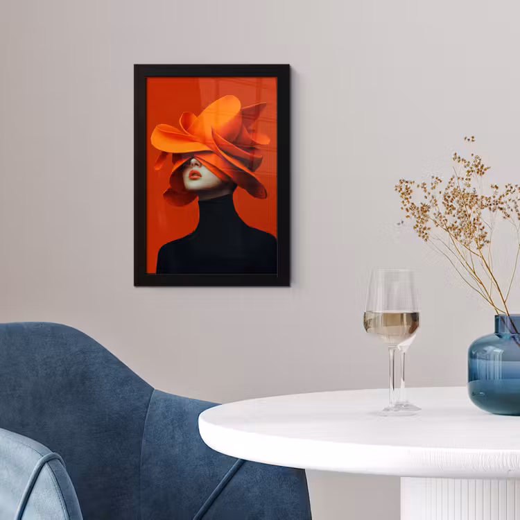Oranje - Hoed - Vrouw fotolijst zwart zonder passe partout klein -sfeer4
