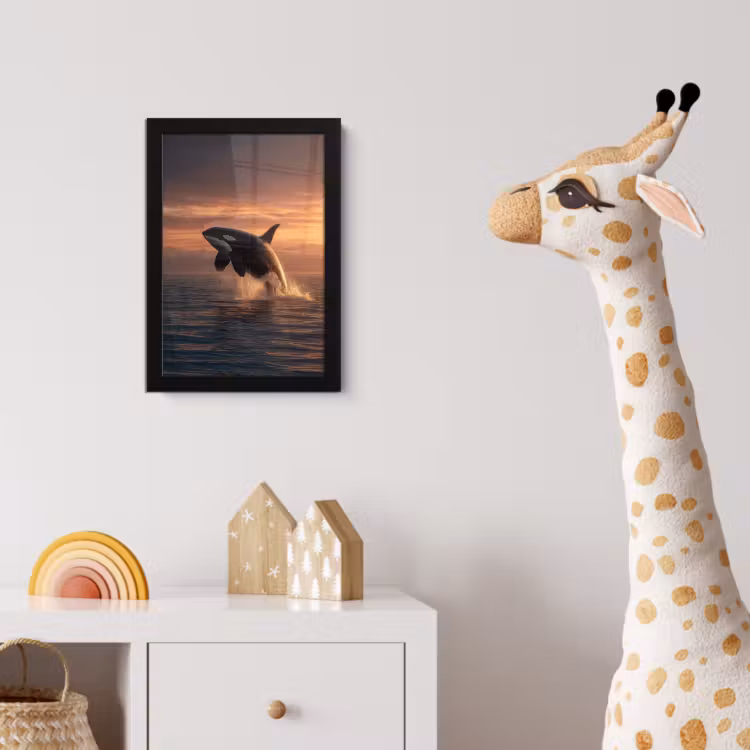 Orka - Zee - Zonsondergang fotolijst zwart zonder passe partout klein -usfeer4_kinderkamer