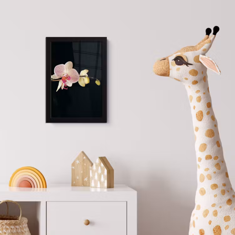 Orchidee - Bloemen - Zwart - Roze - Knoppen fotolijst zwart zonder passe partout klein -usfeer4_kinderkamer