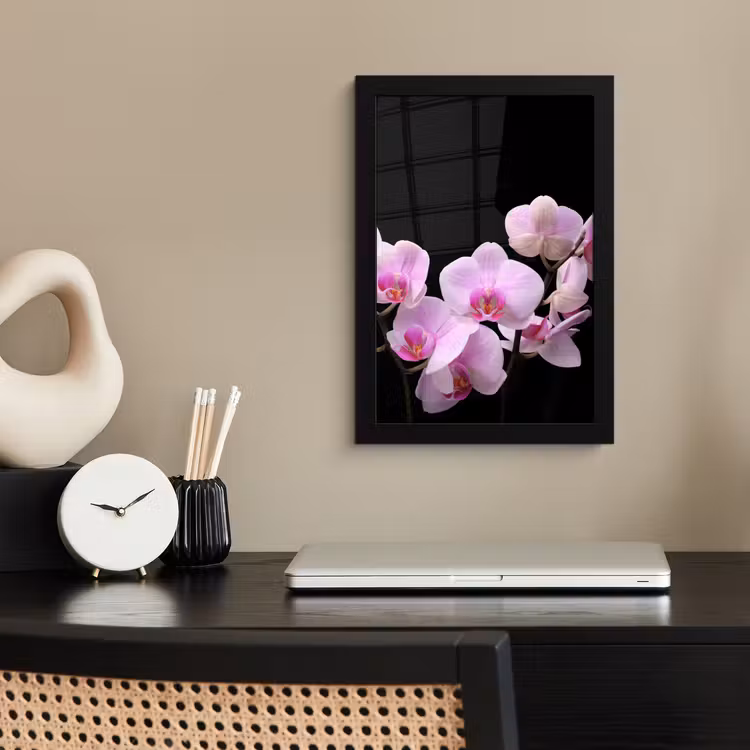 Orchidee - Bloemen - Roze - Flora fotolijst zwart zonder passe partout klein -sfeer1