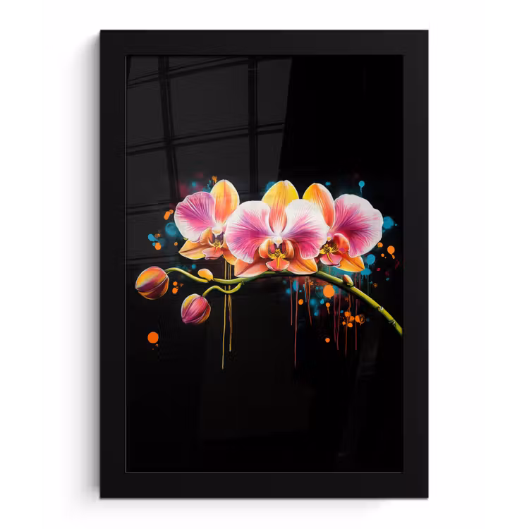 Orchidee - Graffiti - Kleurrijk - Bloemen - Abstract fotolijst zwart zonder passe partout klein -3d