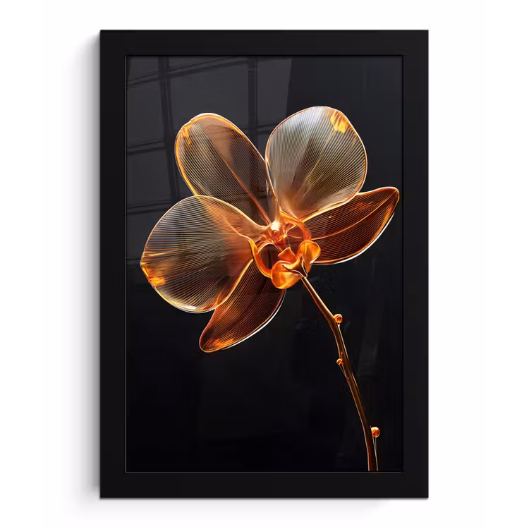 Orchidee - Doorzichtig - Bloem fotolijst zwart zonder passe partout klein -3d
