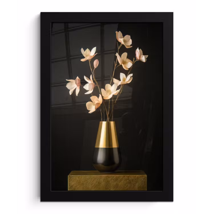 Sierlijk - Boeket - Goud - Vaas fotolijst zwart zonder passe partout klein -3d