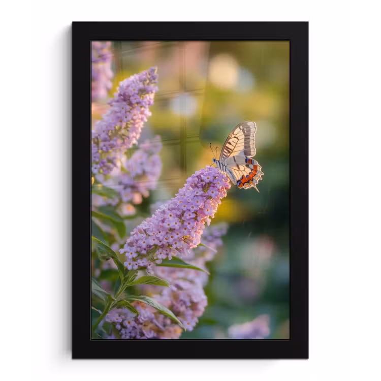 Sierlijke - Vlinder - Paarse - Bloemen fotolijst zwart zonder passe partout klein -3d