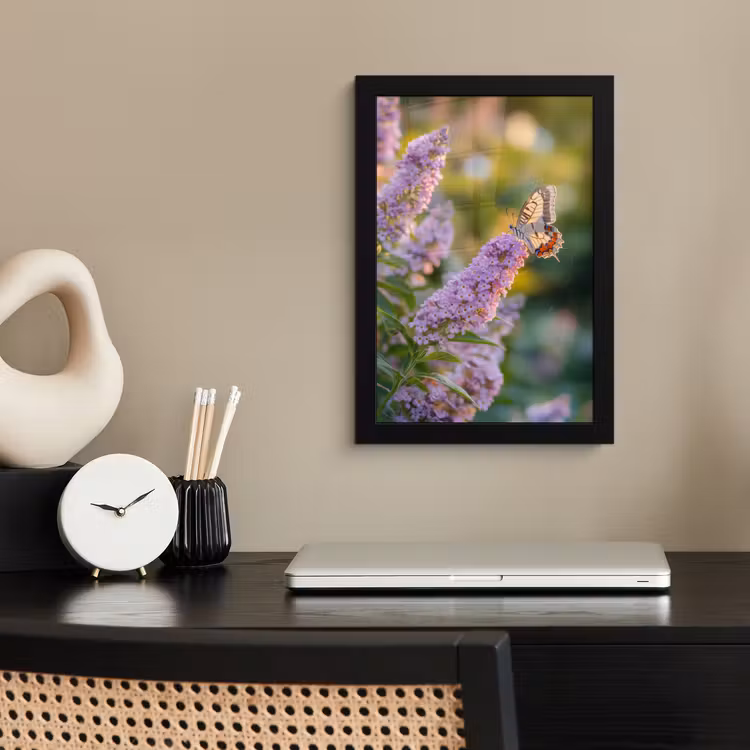 Sierlijke - Vlinder - Paarse - Bloemen fotolijst zwart zonder passe partout klein -sfeer1