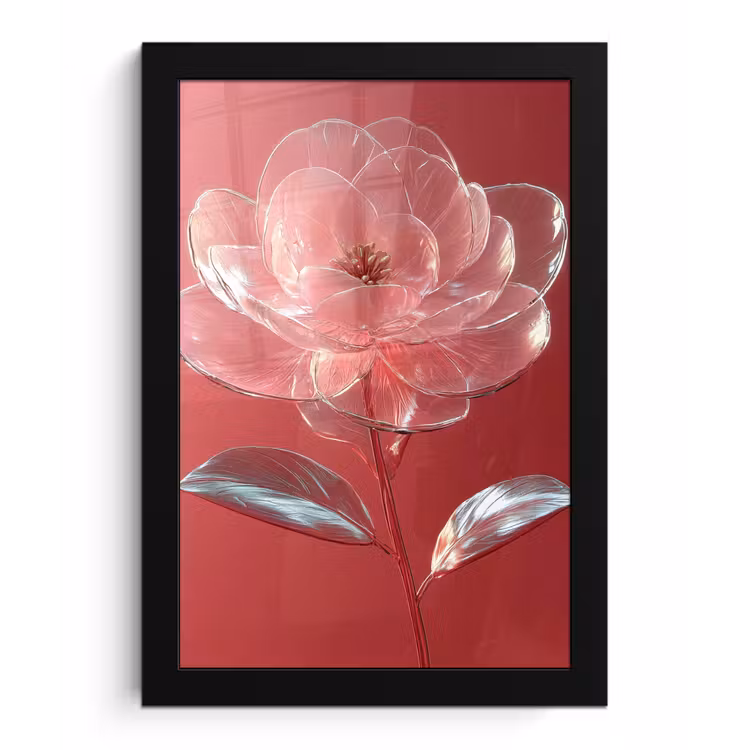 Sierlijk - Bloem - Roze - Glazen fotolijst zwart zonder passe partout klein -3d