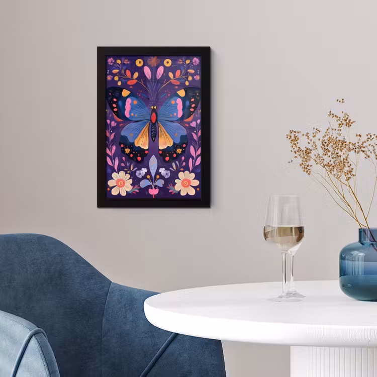 Sierlijk - Bloemen - Vlinder - Paars fotolijst zwart zonder passe partout klein -sfeer4