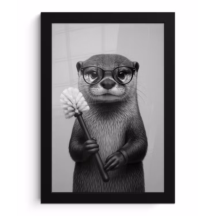 Otter - Wc-borstel - Bril - Zwart - Wit fotolijst zwart zonder passe partout klein -3d