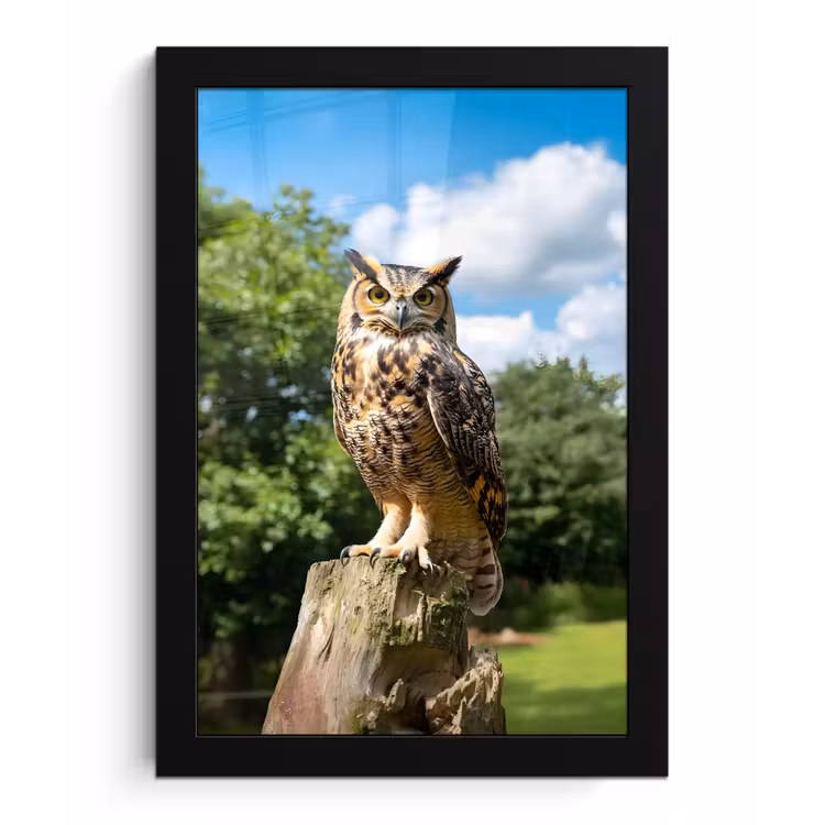 Uil - Boomstronk - Bos - Lucht fotolijst zwart zonder passe partout klein -3d