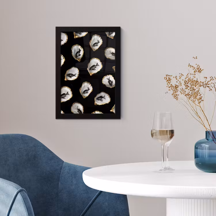 Oesters - Zwart - Vissen - Goud fotolijst zwart zonder passe partout klein -sfeer4