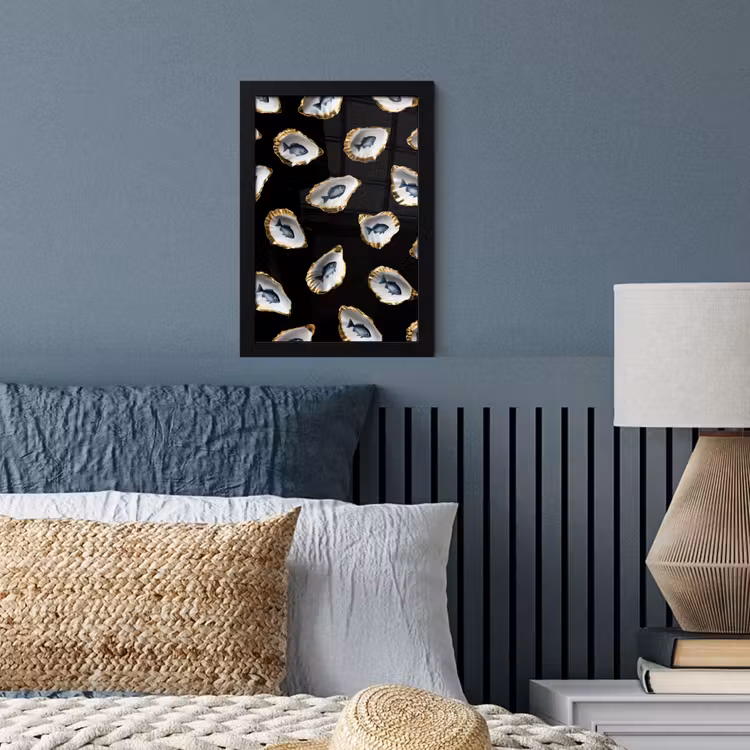 Oesters - Vissen - Blauw - Goud fotolijst zwart zonder passe partout klein -sfeer3