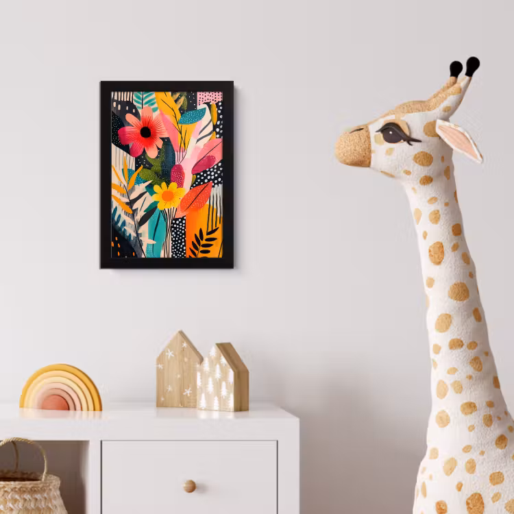 Schilderij - Abstract - Bloemen - Roze fotolijst zwart zonder passe partout klein -usfeer4_kinderkamer