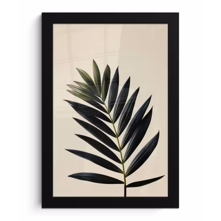 Palmblad - Donkere bladen - Subtiel fotolijst zwart zonder passe partout klein -3d