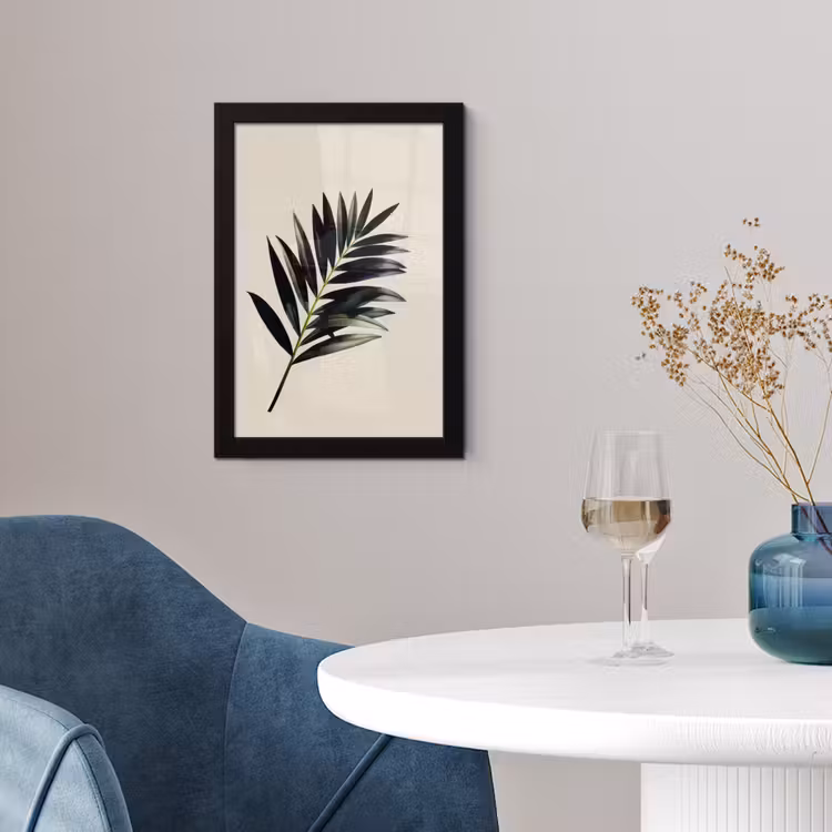 Palmblad - Subtiel - Groen - beige fotolijst zwart zonder passe partout klein -sfeer4