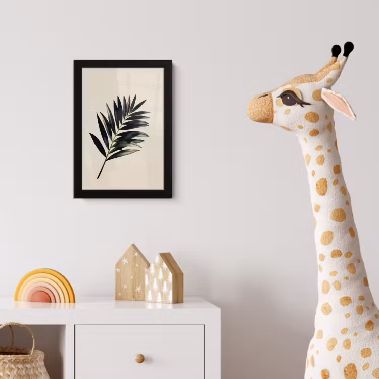 Palmblad - Subtiel - Groen - beige fotolijst zwart zonder passe partout klein -usfeer4_kinderkamer