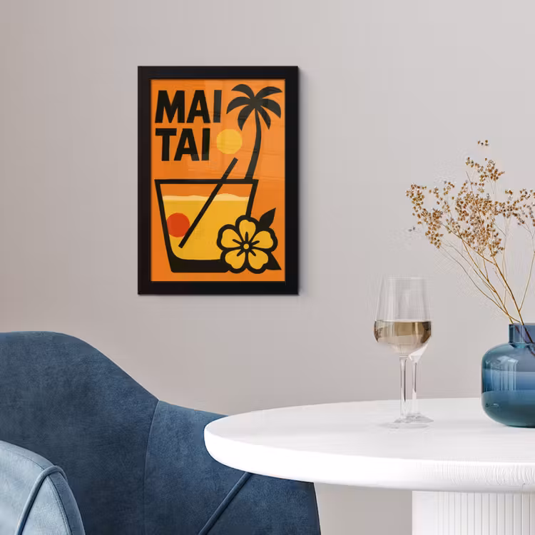 Palmboom - Bloem - Art - Drink fotolijst zwart zonder passe partout klein -sfeer4