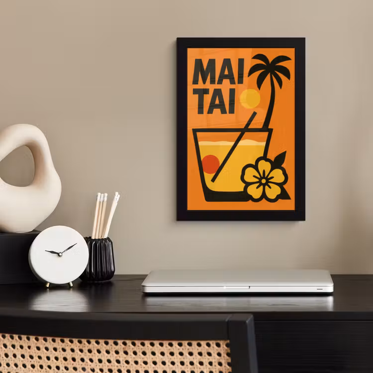 Palmboom - Bloem - Art - Drink fotolijst zwart zonder passe partout klein -sfeer1