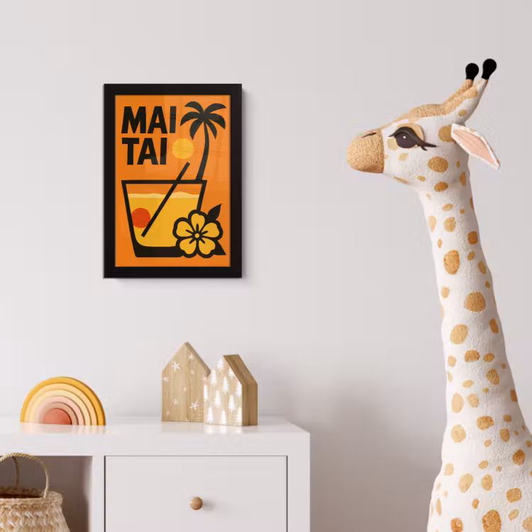Palmboom - Bloem - Art - Drink fotolijst zwart zonder passe partout klein -usfeer4_kinderkamer