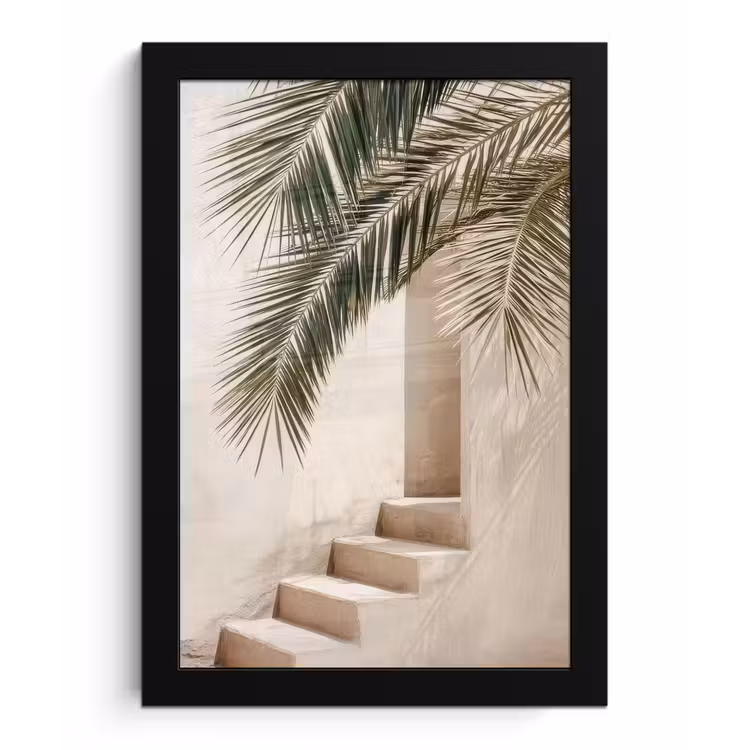 Palmboom - Schaduw - Trap - Beige fotolijst zwart zonder passe partout klein -3d
