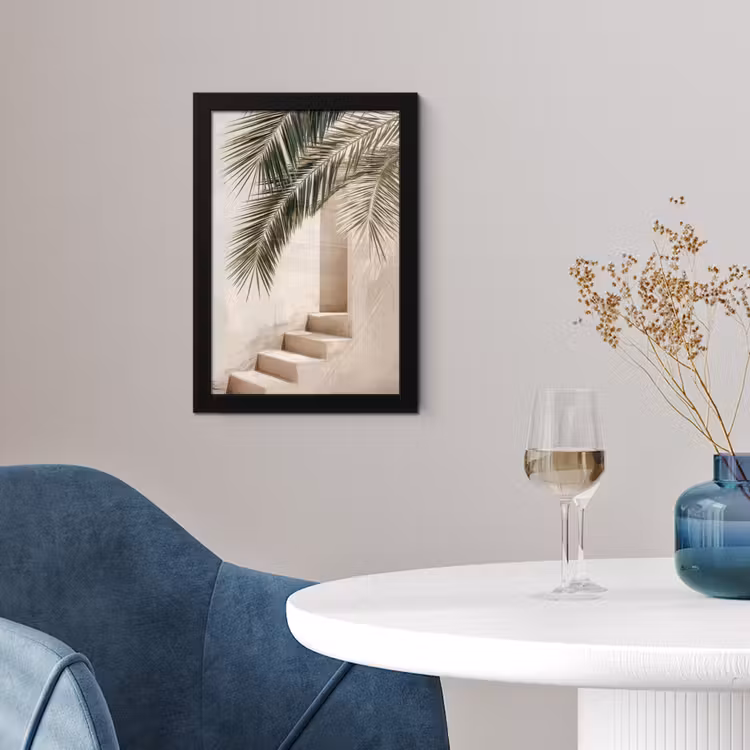 Palmboom - Schaduw - Trap - Beige fotolijst zwart zonder passe partout klein -sfeer4