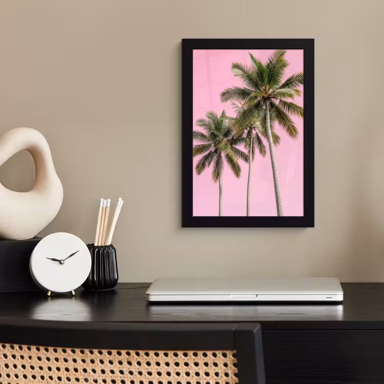 Palmboom - Tropisch - Pink fotolijst zwart zonder passe partout klein -sfeer1