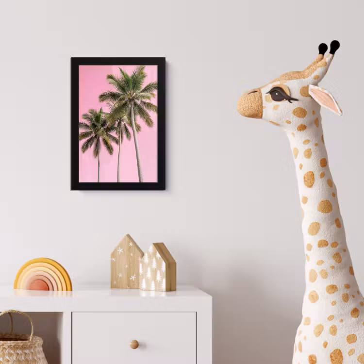 Palmboom - Tropisch - Pink fotolijst zwart zonder passe partout klein -usfeer4_kinderkamer