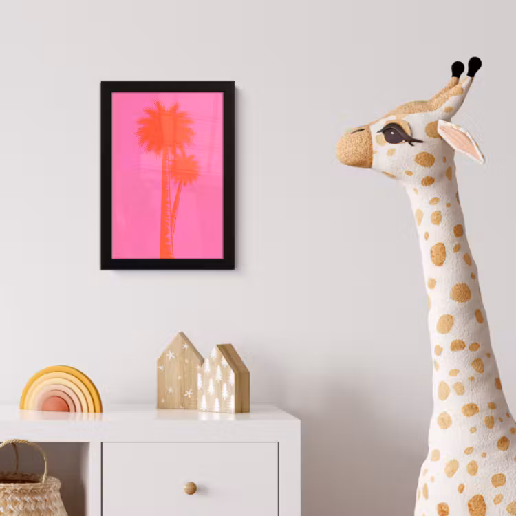 Palmbomen - Modern - Roze fotolijst zwart zonder passe partout klein -usfeer4_kinderkamer