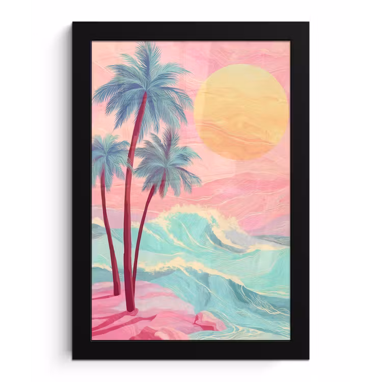 Palmbomen - Golven - Zee fotolijst zwart zonder passe partout klein -3d