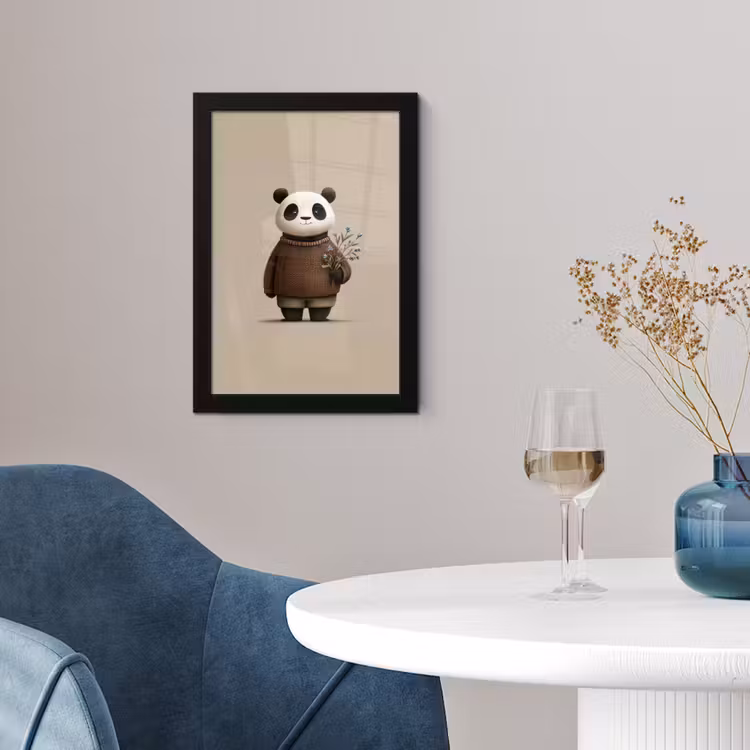 Panda - Blauwe bloemen - Zachtheid fotolijst zwart zonder passe partout klein -sfeer4