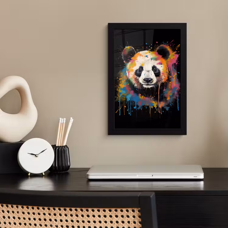 Panda - Graffiti - Dieren - Zwart - Kleuren fotolijst zwart zonder passe partout klein -sfeer1