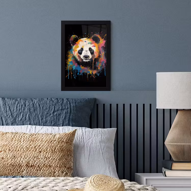 Panda - Graffiti - Dieren - Zwart - Kleuren fotolijst zwart zonder passe partout klein -sfeer3
