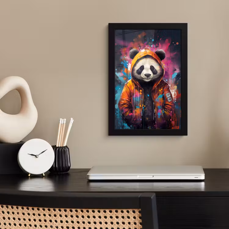 Panda - Jas - Graffiti - Oranje fotolijst zwart zonder passe partout klein -sfeer1