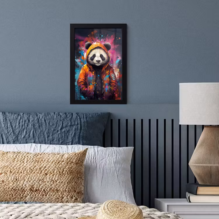 Panda - Jas - Graffiti - Oranje fotolijst zwart zonder passe partout klein -sfeer3
