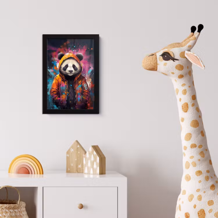 Panda - Jas - Graffiti - Oranje fotolijst zwart zonder passe partout klein -usfeer4_kinderkamer