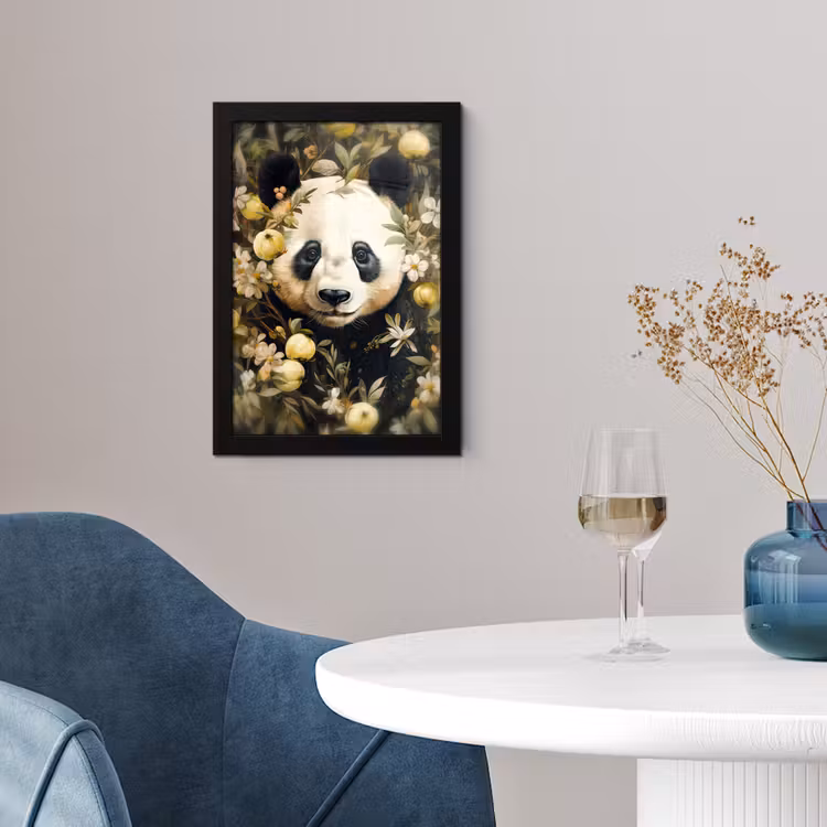 Panda - Pandabeer - Wilde dieren - Natuur - Bloemen fotolijst zwart zonder passe partout klein -sfeer4