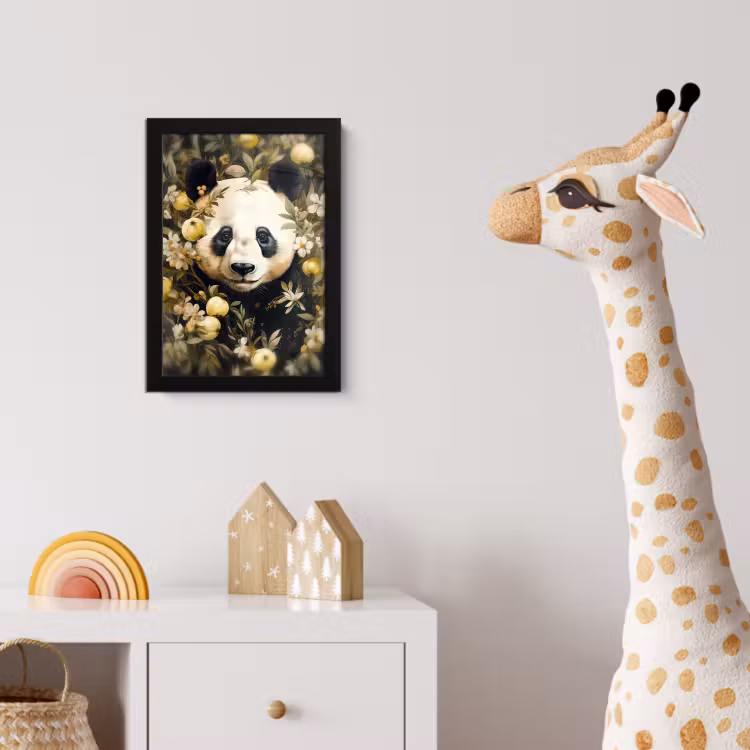 Panda - Pandabeer - Wilde dieren - Natuur - Bloemen fotolijst zwart zonder passe partout klein -usfeer4_kinderkamer