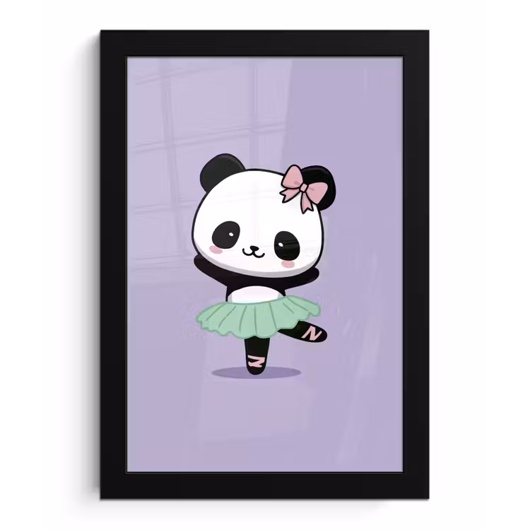 Dansende panda - Paars - Sierlijk - Kawaii fotolijst zwart zonder passe partout klein -3d