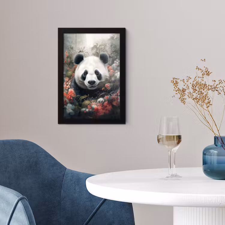 Panda - Wilde dieren - Bloemen - Natuur fotolijst zwart zonder passe partout klein -sfeer4