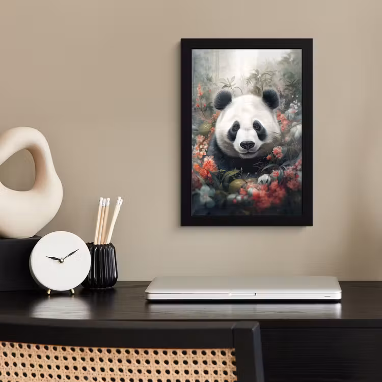 Panda - Wilde dieren - Bloemen - Natuur fotolijst zwart zonder passe partout klein -sfeer1